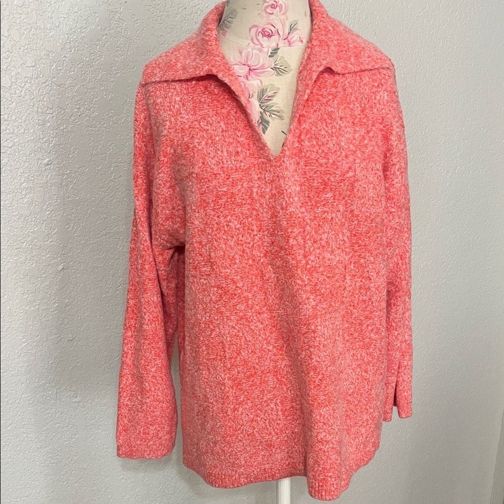 Zara Coral Knit V-Neck Women's Sweater
